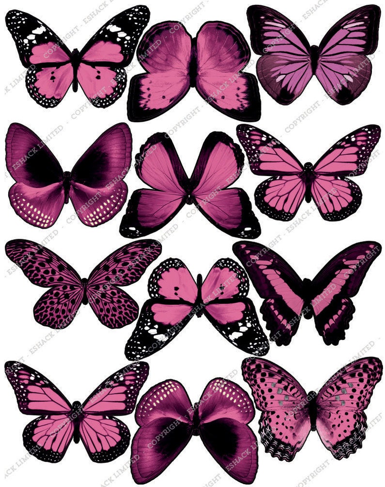12 X PRECUT Pink Butterfly Edible Cake Toppers BT073 Etsy