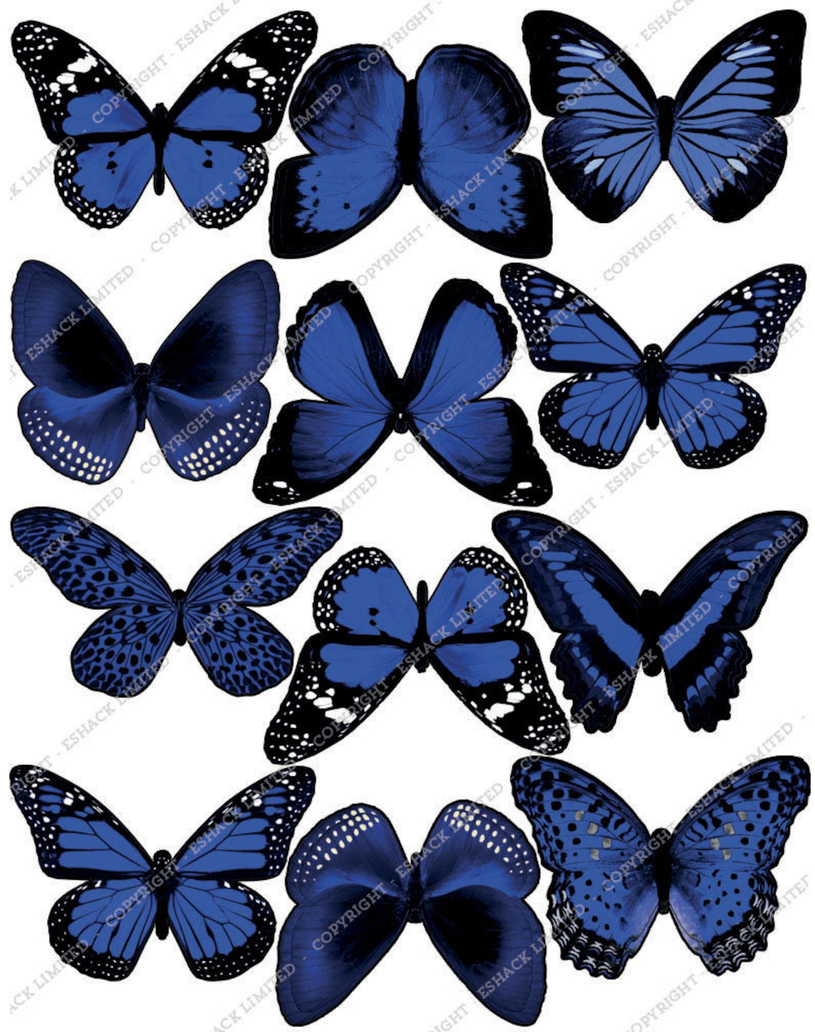 12 X PRECUT Blue Butterfly Edible Cake Toppers BT065 Etsy