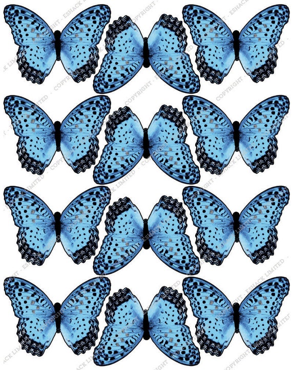 12 x PRECUT Blue Butterfly Edible Cake Toppers BT065 Party