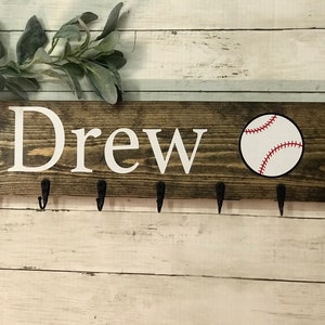 22 inch Personalized Sports Holder,  Hat Holder, Personalized Hooks, Key holder, Tie holder, Headband Organizer