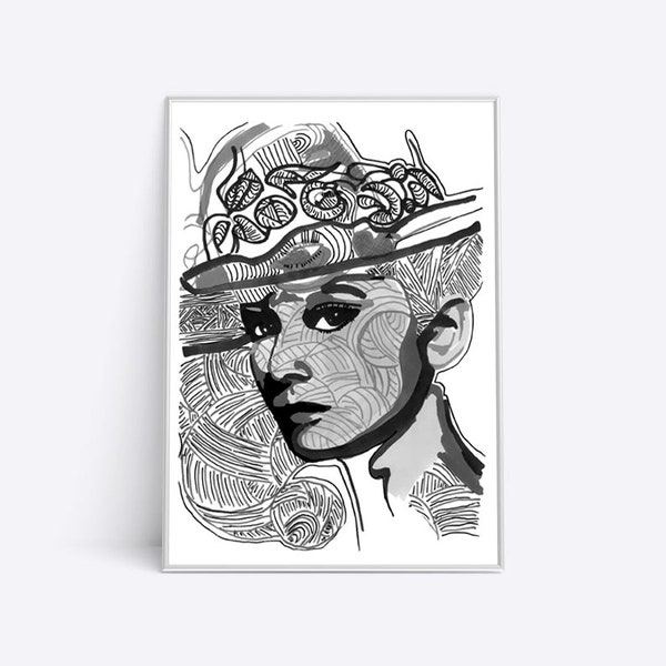 Digital Download Print, Wall Art, Wyland For All, Gesture Portraits, Drawing, Audrey Hepburn, Includes X3 Sizes