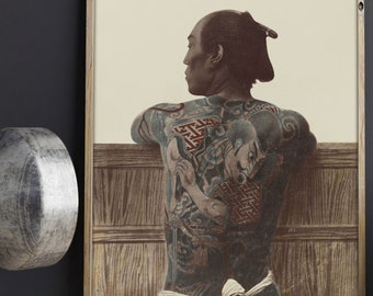 Vintage Japanese Tattoo Poster, Yakuza, Japanese Tattoo, Japanese Art, Tattoo Poster, Samurai, Fine Art Photography, Japan, Old World, Japan