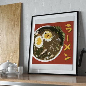 Ramen Poster Red, japanese food, kitchen poster, anime food, anime, katakana, ramen wall art, japanese writing, restaurant poster, sushi art