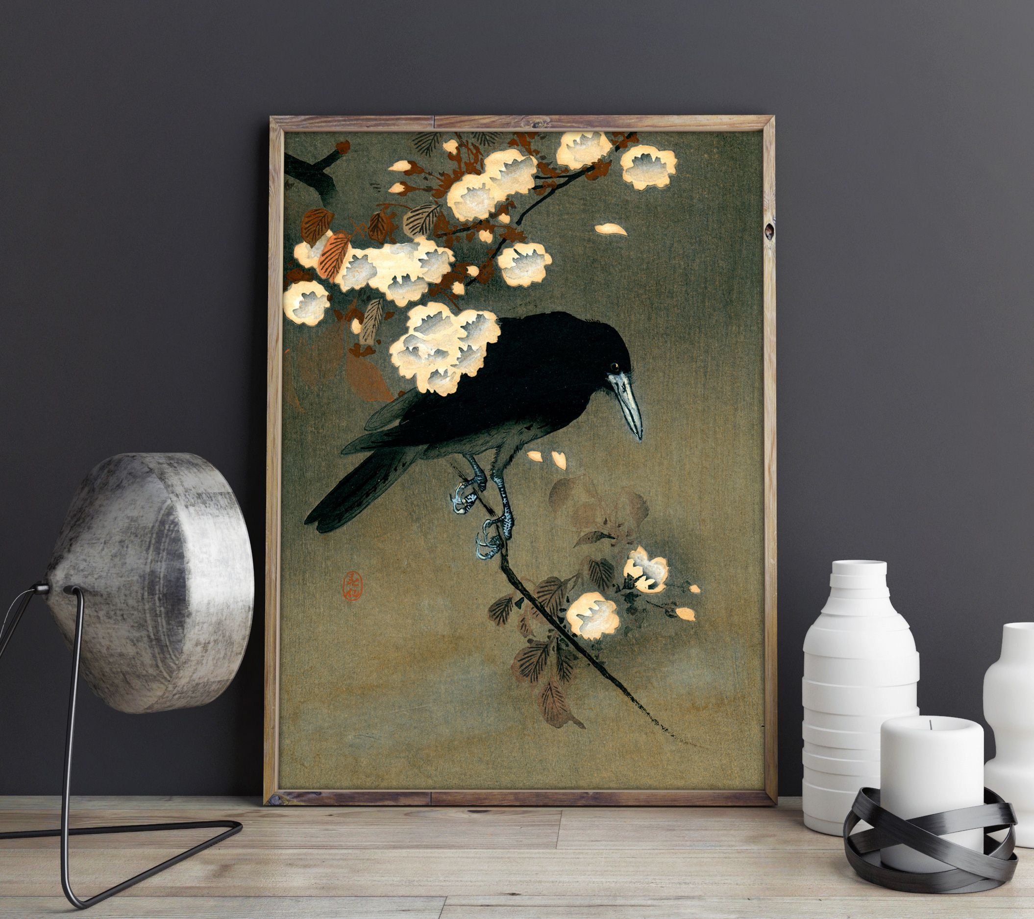 Japanische Holzschnitt Krahe Poster Vogel Druck Britische Etsy