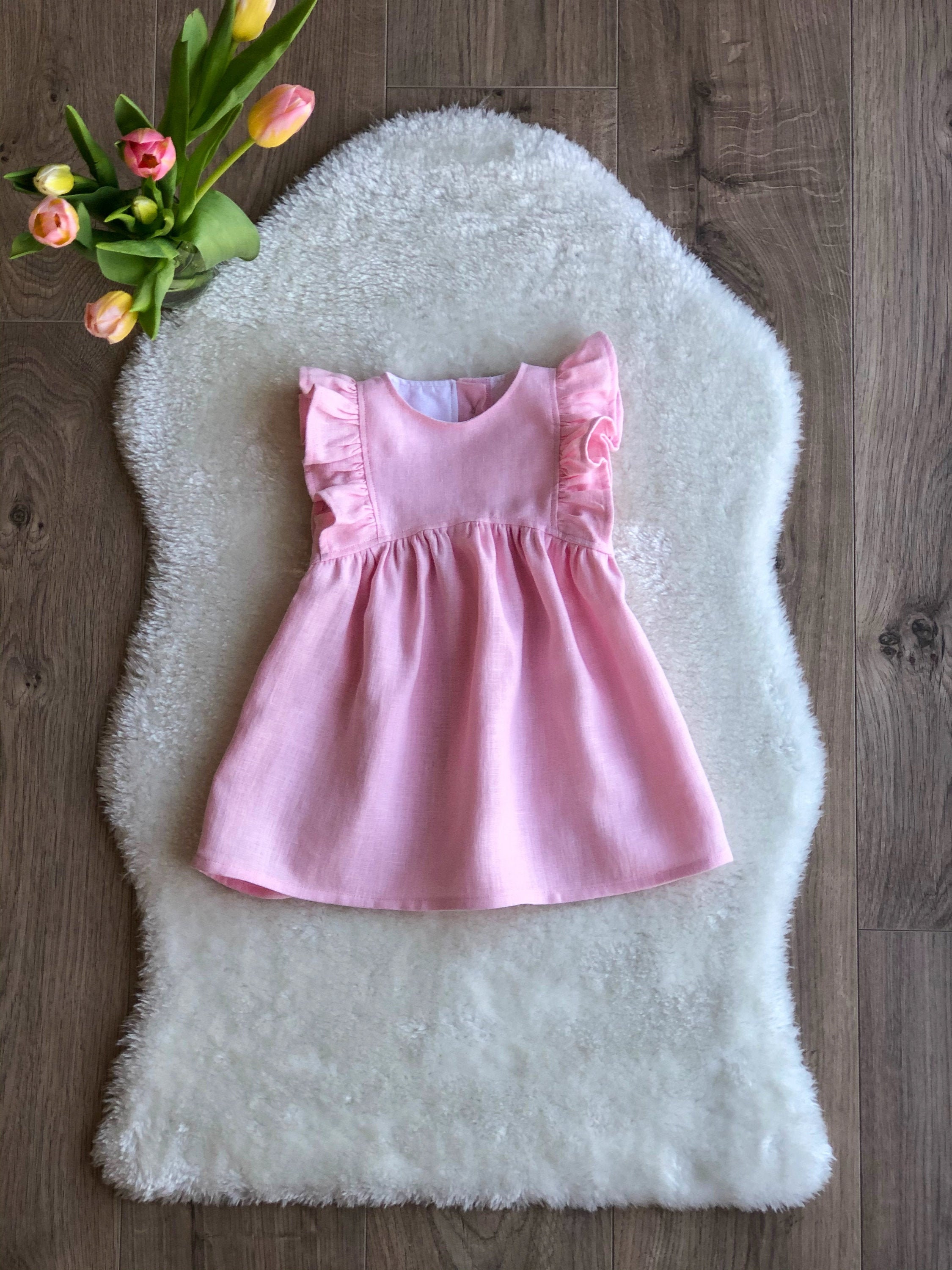 white linen baby dress