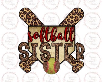 Softball Sister Leopard PNG Download Sublimation Design