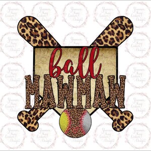 Softball Baseball Leopard Mawmaw PNG Download T-Shirt Sublimation Design