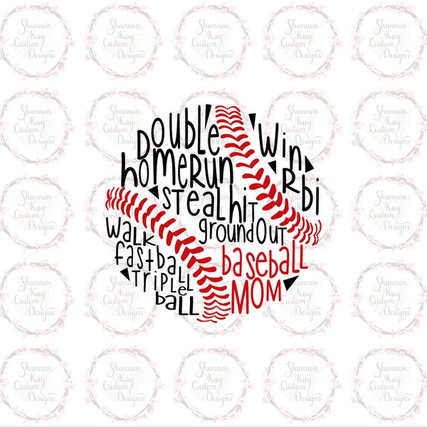 Baseball Mom Typography Wordart digital download SVG PNG dxf eps cut file sublimation