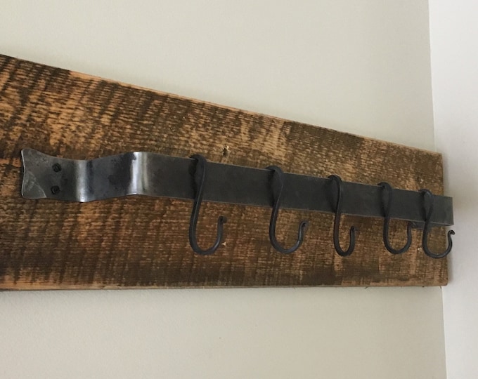 Wrought Iron Wall Mounted Pot Rack, Rustic Wall Mounted Pot Rack, Pot Rack, Kitchen Storage