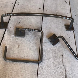 Handcrafted Wrought Iron 3-Piece Bathroom Hardware Set - Modern Farmhouse