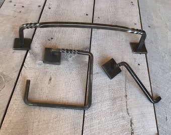 Handcrafted Wrought Iron 3-Piece Bathroom Hardware Set - Modern Farmhouse