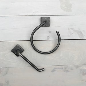 Modern Farmhouse bathroom set with toilet paper holder and towel ring , modern bath decor, modern farmhouse bath,  wrought iron bath