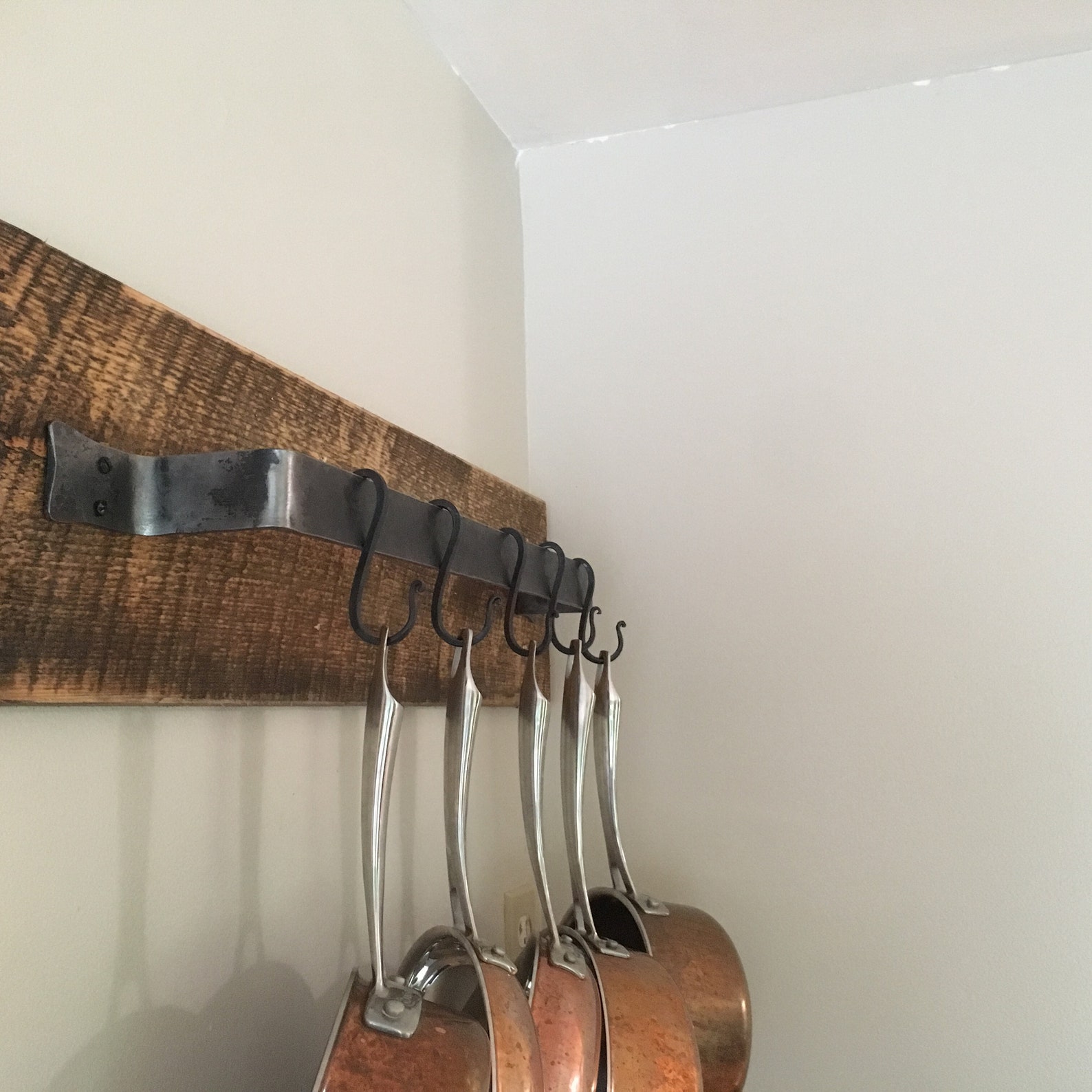 Wrought Iron Wall Mounted Pot Rack Rustic Wall Mounted Pot Etsy