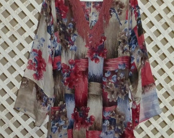 pink uzbek printed natural cotton-silk loose fitting tunic chemise oriental pattern & comfortable 323