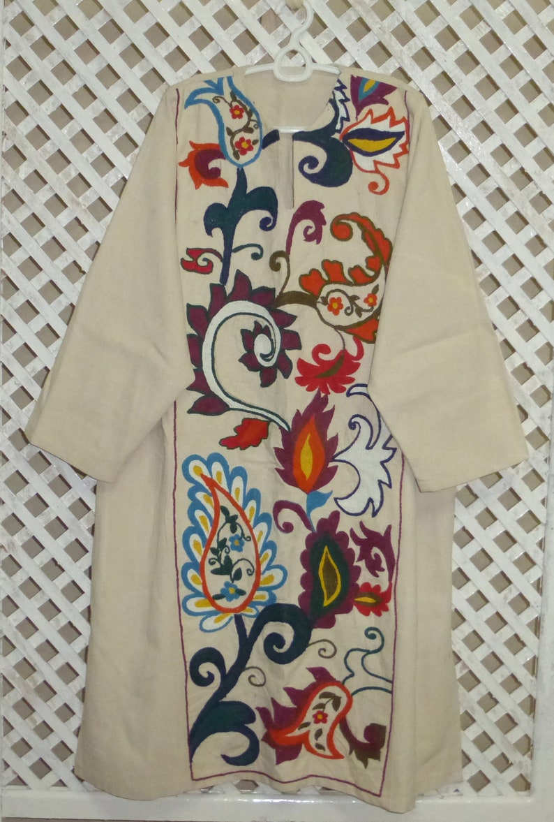 colorful original vintage mint condition colorful natural silk hand embroidered Uzbek dress tunic suzani style from Bukhara 279