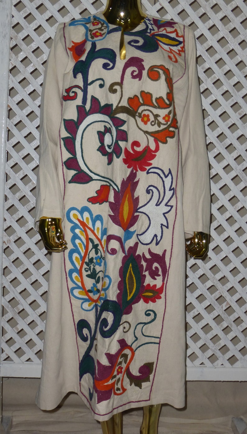 colorful original vintage mint condition colorful natural silk hand embroidered Uzbek dress tunic suzani style from Bukhara 279