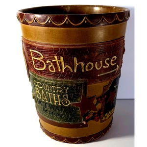 Rustic Ceramic Bathroom Basket | Vintage Country Style Bath Storage for Towels, Soap & Accessories