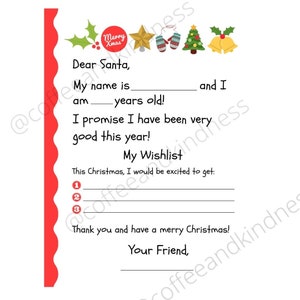 Druckbarer Brief an Weihnachtsmann - SOFORTIGER DOWNLOAD - Blanker Liebesweihnachtsbrief - Kinder Weihnachtswunschliste