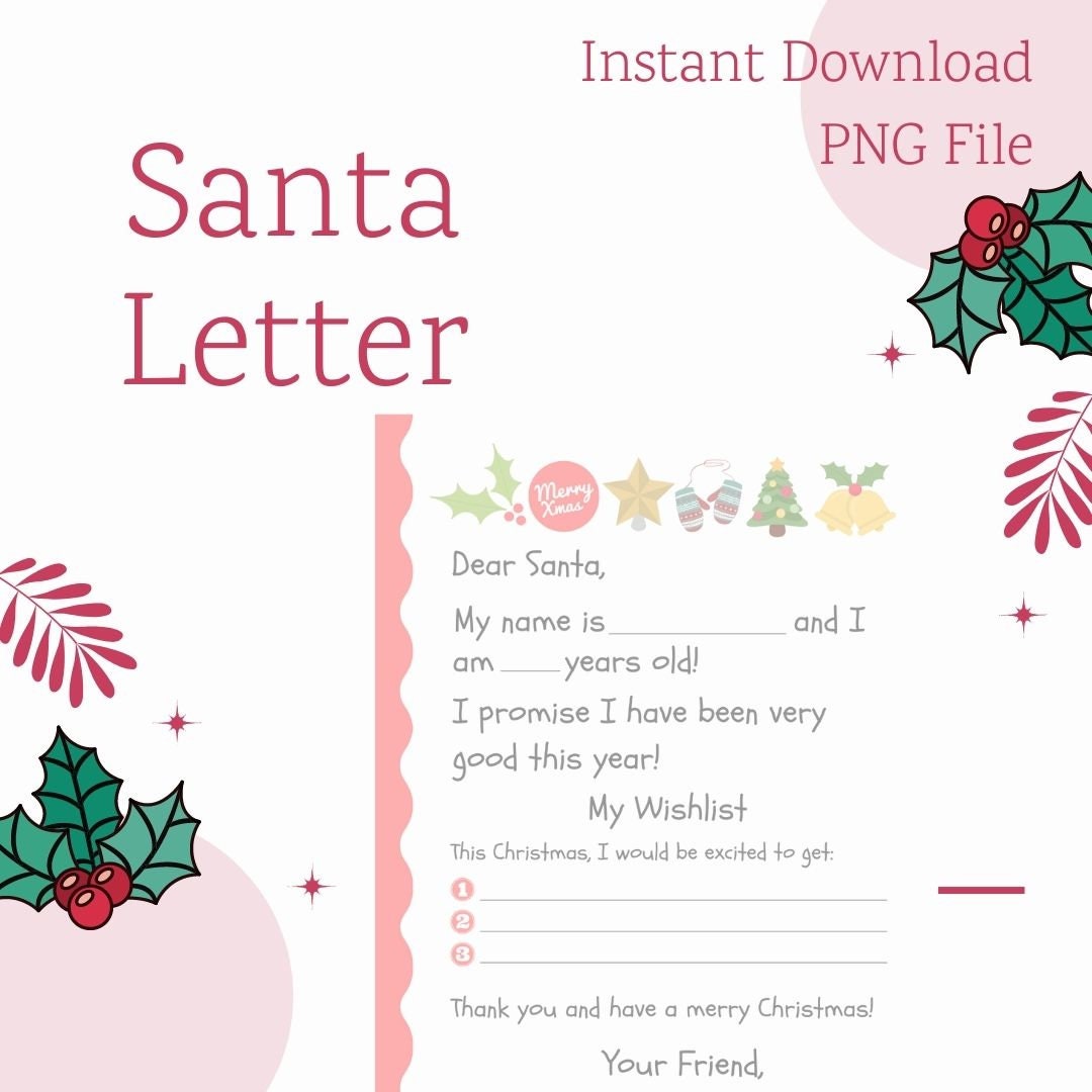 Printable Letter to Santa Claus - INSTANT DOWNLOAD - Blank Dear