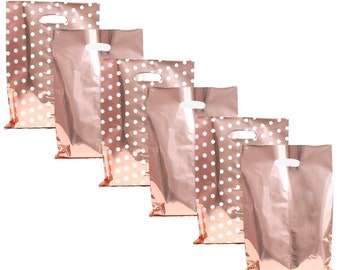 60 Metallic Rose Gold&Polka Dot Wedding Favor Bags, Treat Bags Bulk, Gift Candy Cookie Buffet Bag, for Wedding, Baby Shower, Birthday Party