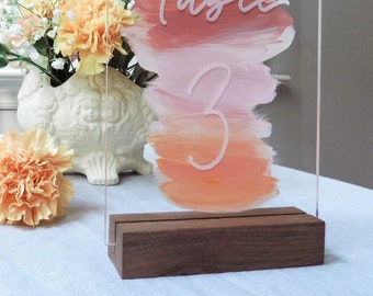 Rustic Walnut Wood Table Number Holder | Wooden Place Card Holder For Acrylic Sign | Wood Base Wedding Acrylic Sign Holder