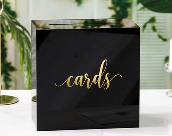 Black Acrylic Wedding Card Box with Slot, Large 10x10x5.5 in, Wedding Reception Wishing Well Money Box, Birthday, Memory Box