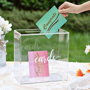 Boîte pour cartes de mariage en acrylique transparent avec fente, grande 10 x 10 x 5,5 po., tirelire à souhaits de réception de mariage, anniversaire, boîte à souvenirs