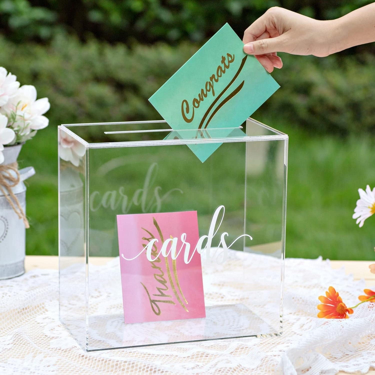 Clear Acrylic Wedding Card Box with Slot, Large 10x10x5.5 in, Wedding Reception Wishing Well Money Box, Birthday, Memory Box