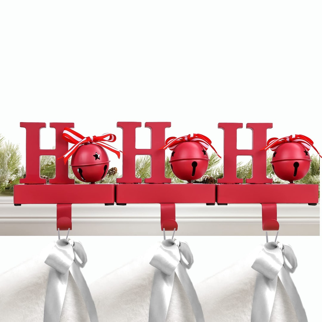 Red HOHOHO Christmas Stocking Holder Set of 3, Max 2lbs, Heavy Duty