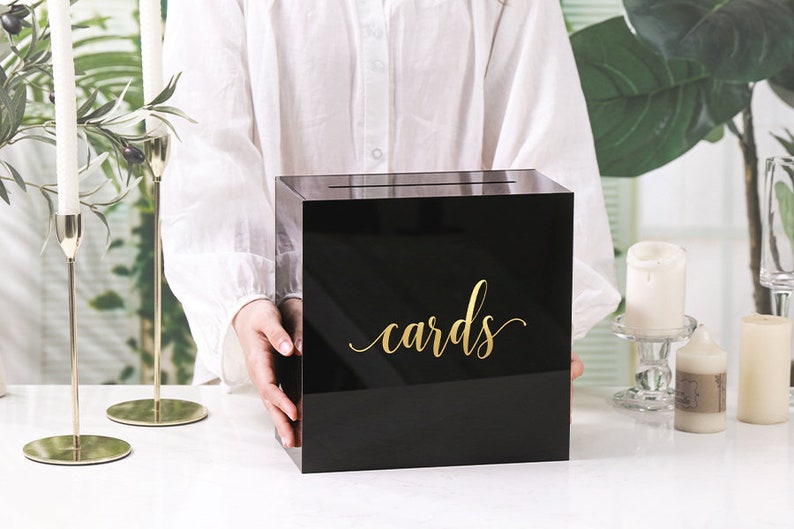 Black Acrylic Wedding Card Box With Slot, Large 10x10x5.5 In, Wedding ...