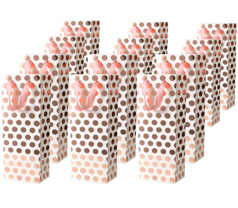 14x4.75x3.5,Recyclable,for Wedding,Birthday Party,etc. UNIQOOO 12Pcs Premium Rose Gold Metallic Foil Polka Dot Champagne /& Wine Bag Bulk