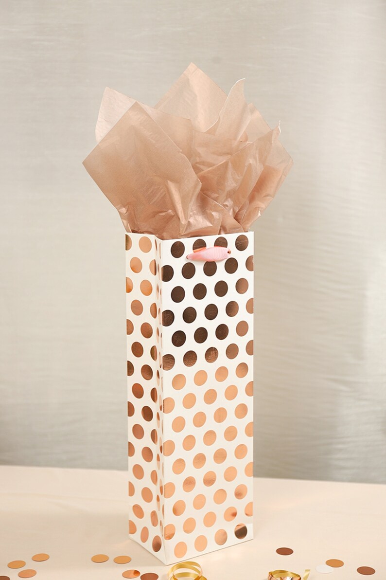 14x4.75x3.5,Recyclable,for Wedding,Birthday Party,etc. UNIQOOO 12Pcs Premium Rose Gold Metallic Foil Polka Dot Champagne /& Wine Bag Bulk
