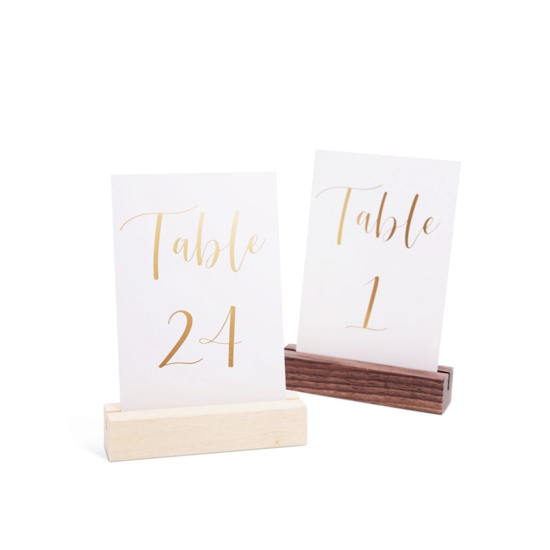 Acrylic Sign Holders Oak Wood Table Numbers Display Stands Etsy