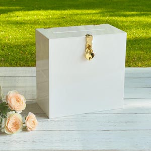 DIY Blank Acrylic Card Box w/Gold Heart Lock,  White/Clear/Black Large 10x10x5.5 in, for Reception Decor Fundraiser Money Box