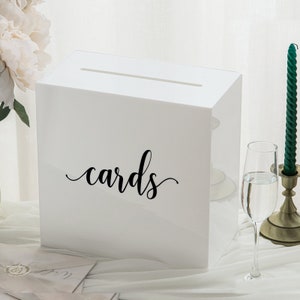 Boîte pour cartes de mariage élégante en acrylique blanc, grande 10 x 10 x 5,5 pouces | Réceptions de mariage Tirelire à souhaits, Anniversaires, Boîte à souvenirs
