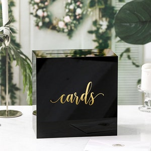 Boîte pour cartes de mariage en acrylique noir avec fente, grande 10 x 10 x 5,5 po., tirelire à souhaits de réception de mariage, anniversaire, boîte à souvenirs