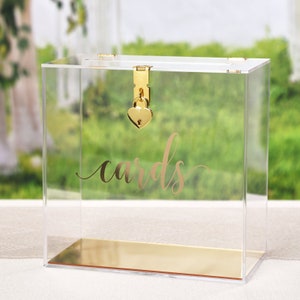 Clear Acrylic Card Box w/Lock, Thick Wedding Box w/Slot, Large 10x10x5.5 in, for Reception Decoration Fundraiser Money Box Graduation