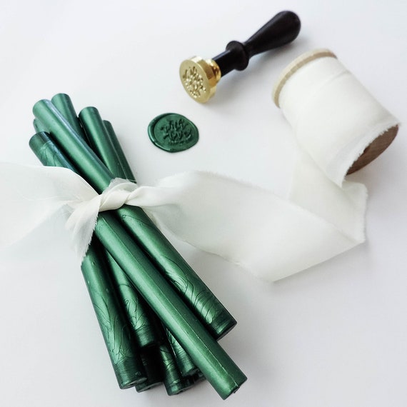 Flexible Metallic Botanical Green Glue Gun Sealing Wax Sticks, Pack of 8 