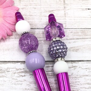 Purple Beaded pen, pen with beads, ballpoint pen with decorative beads, gift for kids, planner pen, journal pen, fancy pen, teacher gift