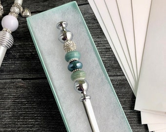 Letter Opener with Jade Ceramic or Natural Tourmaline Stone Beads, Beaded Letter Opener, Gift for Mom, Teacher Gift, Office Letter Opener