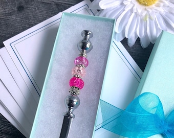 Letter Opener with Pink Glass and Metal Beads, Beaded Letter Opener, Desk Accessory, Gift for Mom, Teacher Gift, Office Letter Opener, OOAK