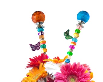 Beaded Butterfly Garden Stake: Crystal Topper Fairy Wand