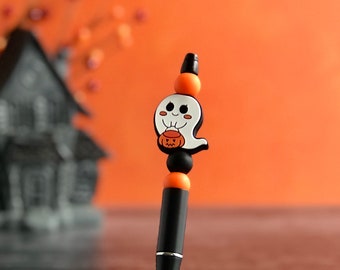 Halloween Ghost Beaded pen, Halloween Pen, Trick-or-Treat Gift, Cute Ghost Pen, ballpoint pen, journal pen, fun pen