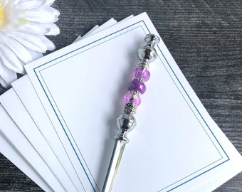 Beaded Letter Opener: Purple Murano Glass, Stainless Steel Desk Accessory