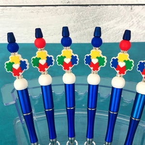 Autism Awareness Beaded Pen: Puzzle Piece Silicone Beads