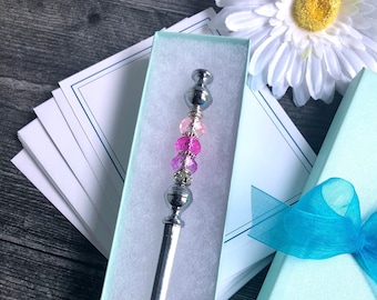 Letter Opener with Pink and Lavender Glass and Metal Beads, Beaded Letter Opener, Desk Accessory, Gift for Mom, Teacher Gift, Office Gift