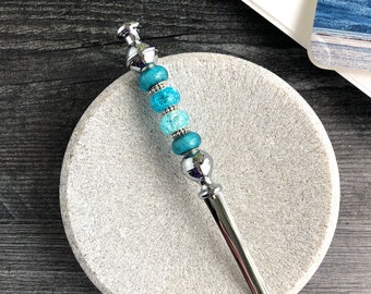 Letter Opener with Blue Glass and Metal Beads, Beaded Letter Opener, Desk Accessory, Gift for Mom, Teacher Gift, Office Letter Opener