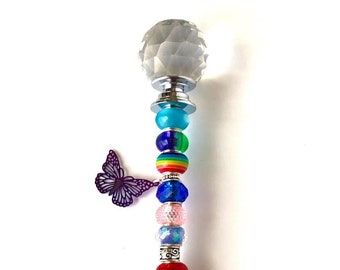 Clear Crystal Fairy Garden Stake: Beaded Butterfly Plant Wand