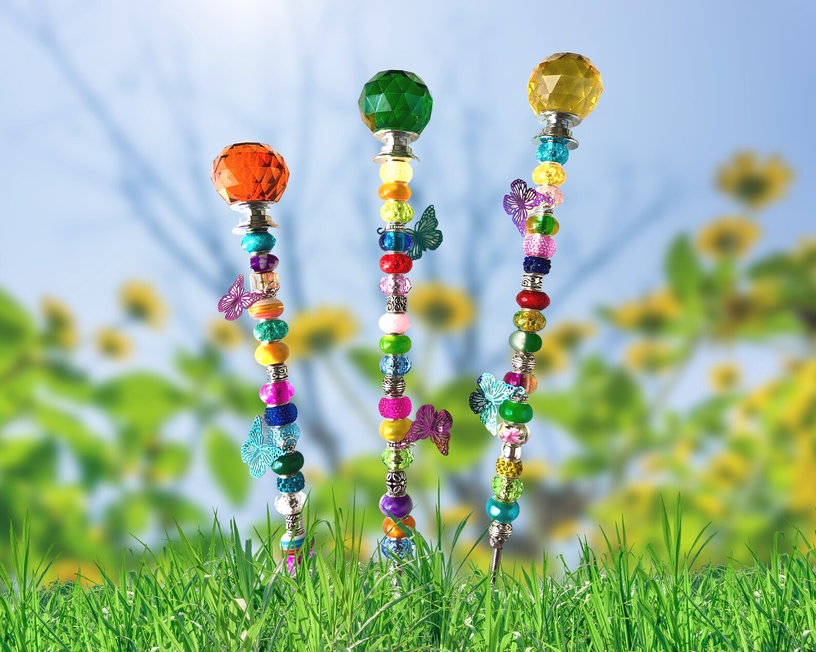 Princess Wand, Beaded Butterfly Garden Stakes, Fairy Garden Stakes