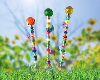 Beaded Butterfly Garden Stake: Crystal Topper Fairy Wand